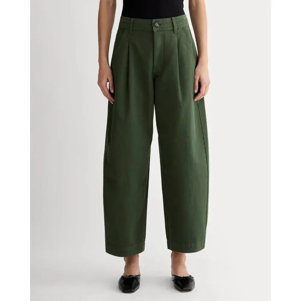 NWT Everlane The Everywhere Pant High-Rise Barrel Leg Dark Forest Green Size 00